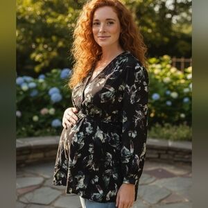 Maternity Top Tunic Black Floral